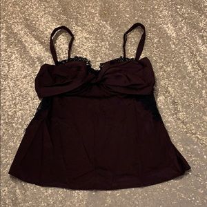 Victoria’s Secret Silk Lace Trim Cami In Aubergine/Wine
